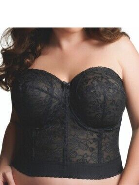 Goddess Plus Size Lace Black Longline Bustier Bra, Sz 48C